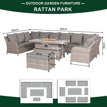Sicily Aluminium High Back U-shape Corner Set with Fire Pit Rising Table(#914F)
